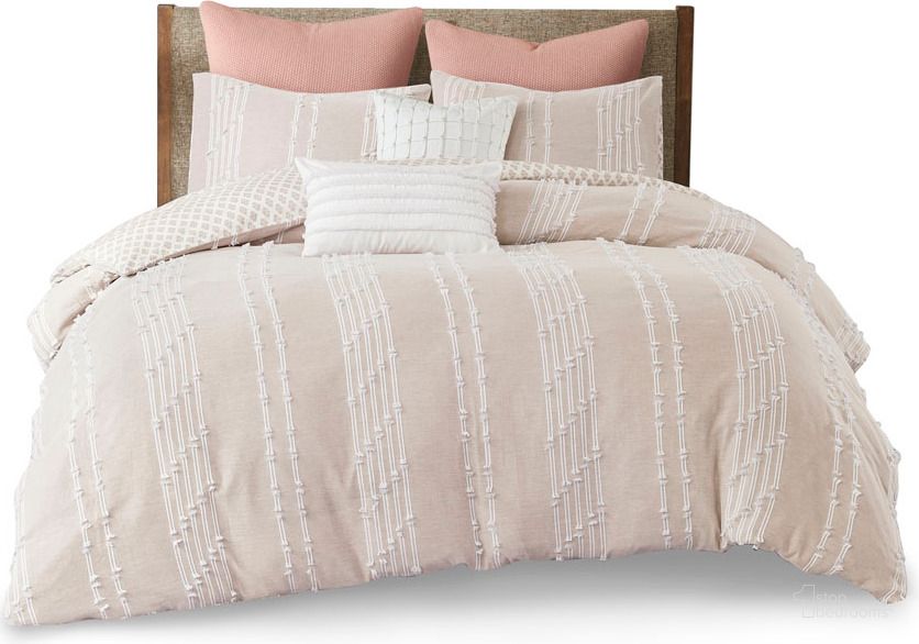 The appearance of Kara Cotton Jacquard Queen Comforter Set In Blush designed by Olliix in the  interior design. This blush piece of furniture  was selected by 1StopBedrooms from Kara Collection to add a touch of cosiness and style into your home. Sku: II10-1149. Material: Polyester. Bed Size: Queen. Product Type: Comforter Set. Image1