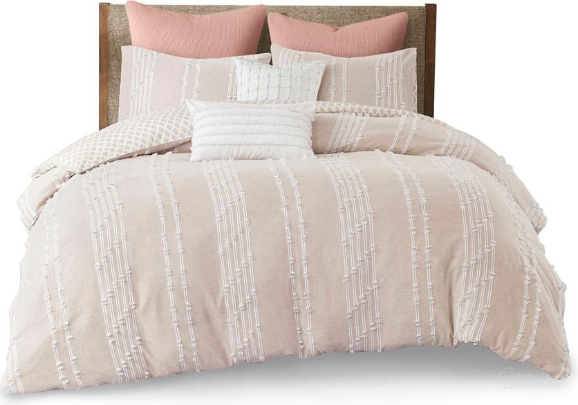 The appearance of Kara Cotton Jacquard King Comforter Set In Blush designed by Olliix in the  interior design. This blush piece of furniture  was selected by 1StopBedrooms from Kara Collection to add a touch of cosiness and style into your home. Sku: II10-1150. Material: Polyester. Bed Size: King. Product Type: Comforter Set. Image1