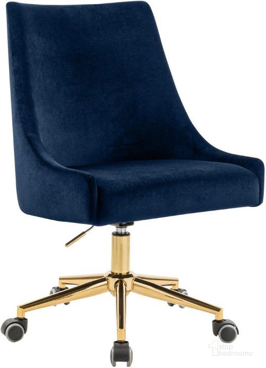 The appearance of Karina Navy Velvet Office Chair designed by Meridian in the modern / contemporary interior design. This navy velvet piece of furniture  was selected by 1StopBedrooms from Karina Collection to add a touch of cosiness and style into your home. Sku: 163Navy. Product Type: Office Chair. Material: Velvet. Image1