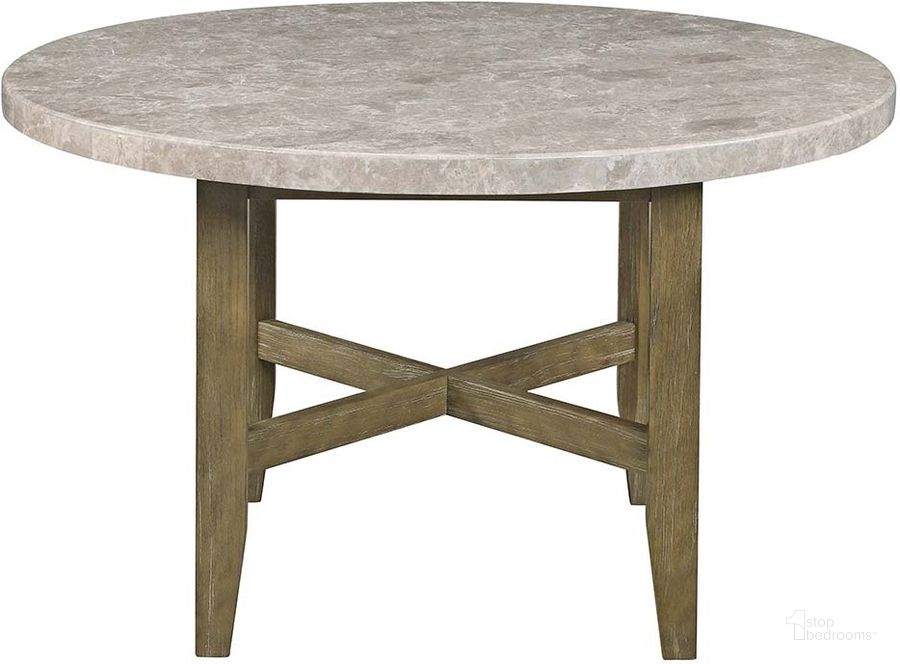 The appearance of Karsen Dining Table With Marble Top In Marble Top And Rustic Oak designed by ACME in the transitional interior design. This rustic oak piece of furniture  was selected by 1StopBedrooms from Karsen Collection to add a touch of cosiness and style into your home. Sku: DN01449. Table Base Style: Trestle. Table Top Shape: Round. Product Type: Dining Table. Image1