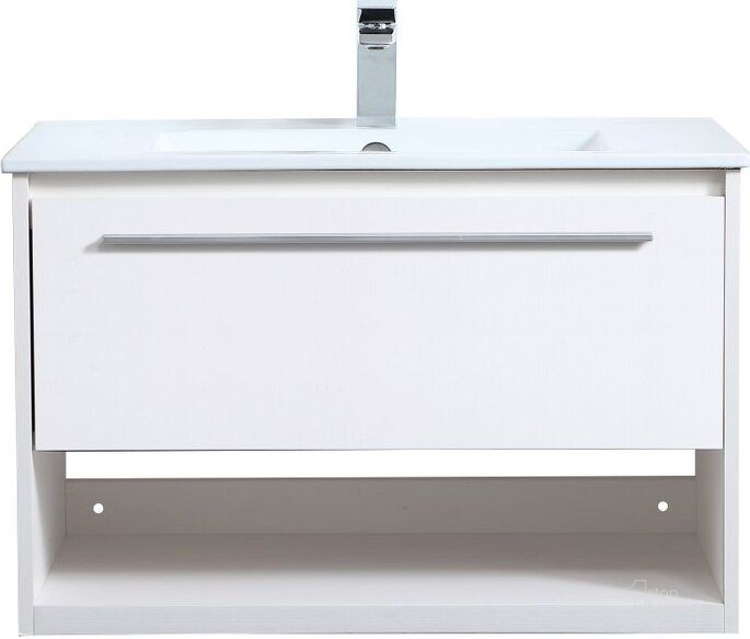 The appearance of Kasper 30 Inch Single Bathroom Floating Vanity In White designed by Elegant Lighting in the transitional interior design. This white piece of furniture  was selected by 1StopBedrooms from Kasper Collection to add a touch of cosiness and style into your home. Sku: VF43030WH. Material: MDF. Product Type: Bathroom Vanity. Image1