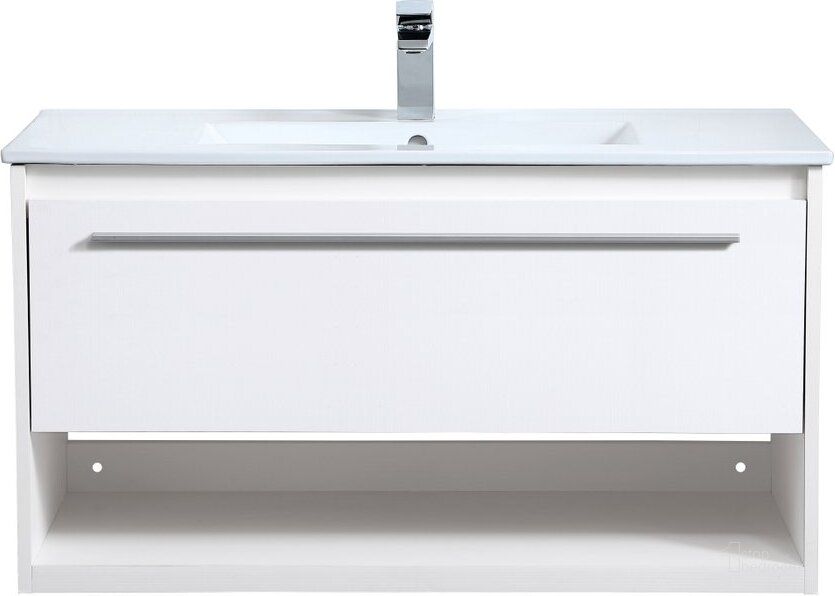 The appearance of Kasper 36 Inch Single Bathroom Floating Vanity In White designed by Elegant Lighting in the transitional interior design. This white piece of furniture  was selected by 1StopBedrooms from Kasper Collection to add a touch of cosiness and style into your home. Sku: VF43036WH. Material: MDF. Product Type: Bathroom Vanity. Image1