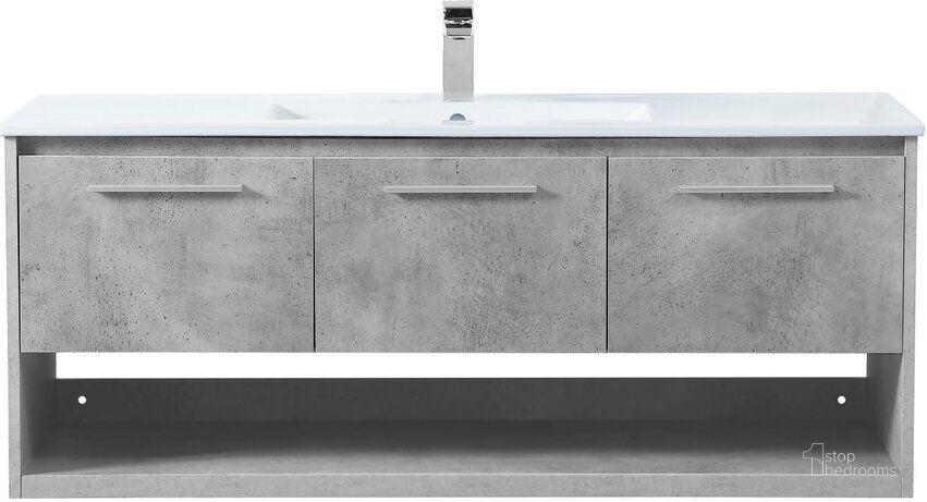 The appearance of Kasper 48 Inch Single Bathroom Floating Vanity In Concrete Grey designed by Elegant Lighting in the transitional interior design. This grey piece of furniture  was selected by 1StopBedrooms from Kasper Collection to add a touch of cosiness and style into your home. Sku: VF43048CG. Material: MDF. Product Type: Bathroom Vanity. Image1