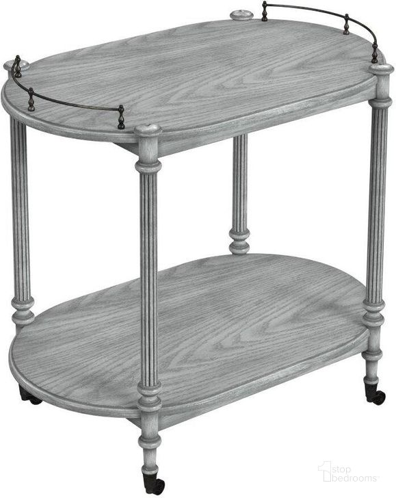 The appearance of Kathleen 2 Tier Powder Bar Cart In Grey designed by Butler Specialty Company in the traditional interior design. This grey piece of furniture  was selected by 1StopBedrooms from Kathleen Collection to add a touch of cosiness and style into your home. Sku: 1690418. Product Type: Bar Cart. Material: Rubberwood. Image1