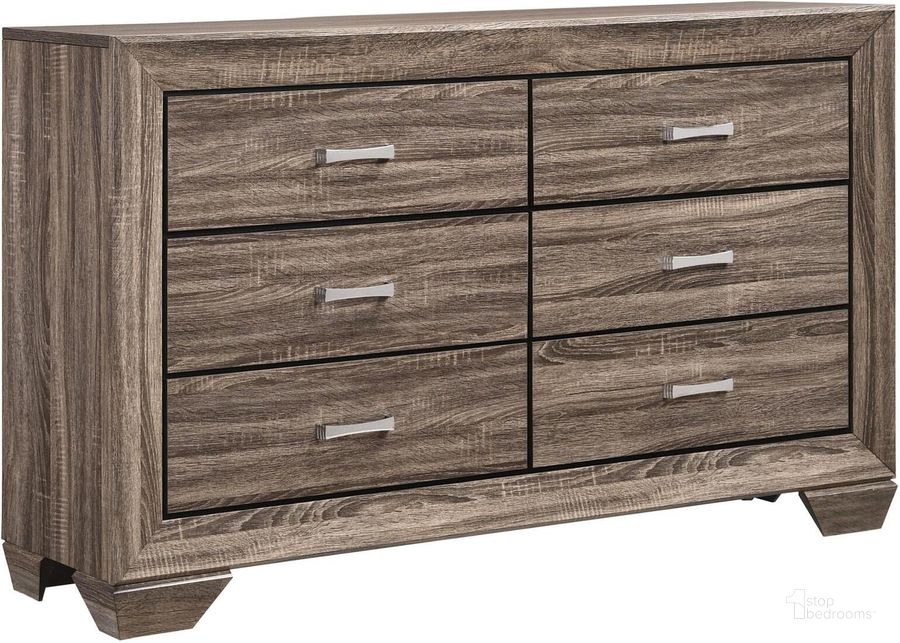 The appearance of Kauffman Washed Taupe Dresser designed by Coaster in the transitional interior design. This brown piece of furniture  was selected by 1StopBedrooms from Kauffman Collection to add a touch of cosiness and style into your home. Sku: 204193. Material: Wood. Product Type: Dresser. Image1
