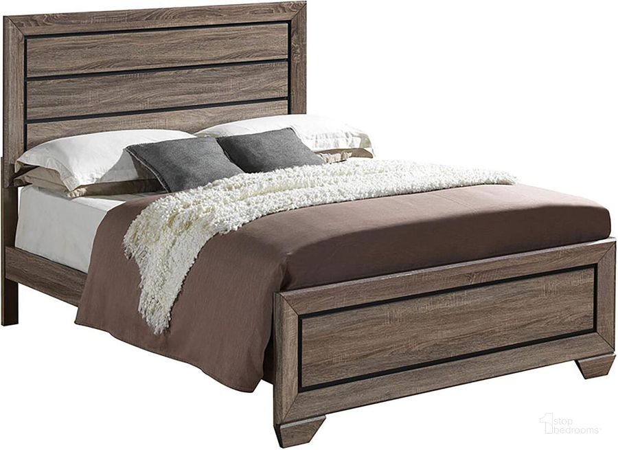 The appearance of Kauffman Washed Taupe King Panel Bed designed by Coaster in the transitional interior design. This brown piece of furniture  was selected by 1StopBedrooms from Kauffman Collection to add a touch of cosiness and style into your home. Sku: 204191KEB1;204191KEB2. Bed Type: Panel Bed. Material: Wood. Product Type: Panel Bed. Bed Size: King. Image1