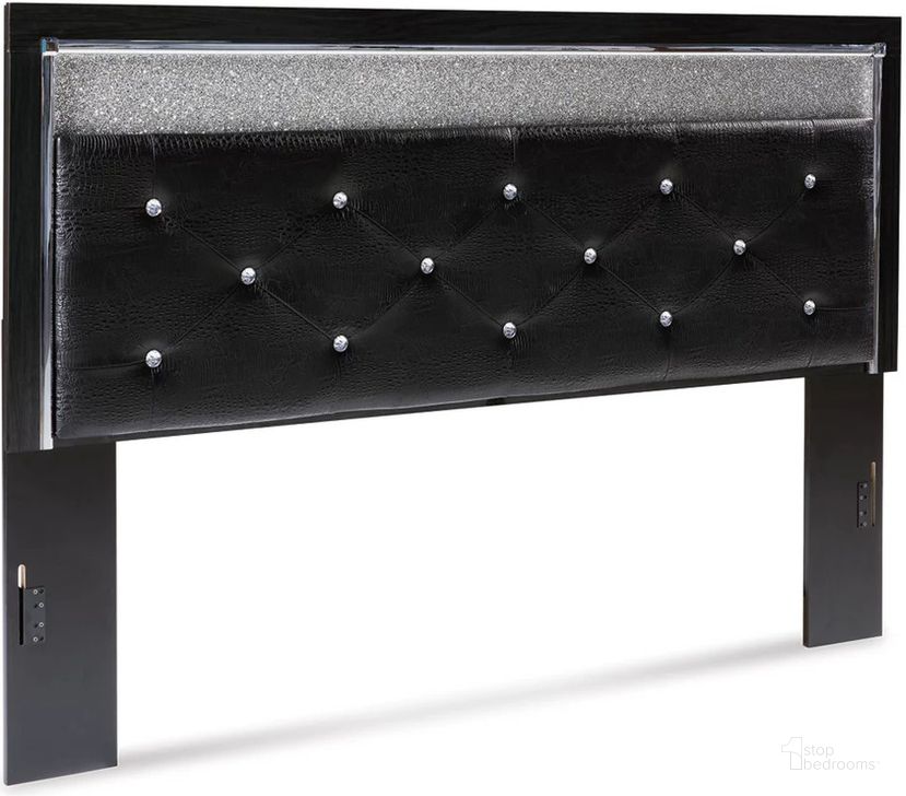 The appearance of Kaydell Black King/California King Upholstered Panel Headboard Only designed by Signature Design by Ashley in the modern / contemporary interior design. This black piece of furniture  was selected by 1StopBedrooms from Kaydell Collection to add a touch of cosiness and style into your home. Sku: B1420-158. Material: Fabric. Product Type: Headboard. Bed Size: King. Image1