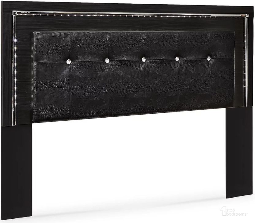 The appearance of Kaydell Black King/California King Upholstered Panel Headboard Only designed by Signature Design by Ashley in the modern / contemporary interior design. This black piece of furniture  was selected by 1StopBedrooms from Kaydell Collection to add a touch of cosiness and style into your home. Sku: B1420-58. Material: Fabric. Product Type: Headboard. Bed Size: King. Image1
