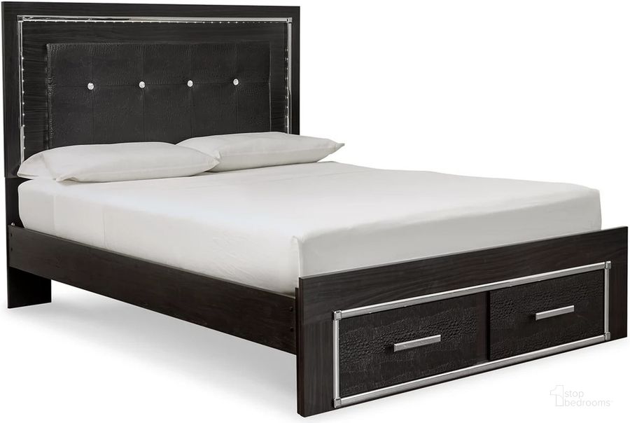 The appearance of Kaydell Black Queen Storage Panel Bed designed by Signature Design by Ashley in the modern / contemporary interior design. This black piece of furniture  was selected by 1StopBedrooms from Kaydell Collection to add a touch of cosiness and style into your home. Sku: B1420-54S;B1420-57;B1420-96. Bed Type: Storage Bed. Material: Wood. Product Type: Storage Bed. Bed Size: Queen. Image1