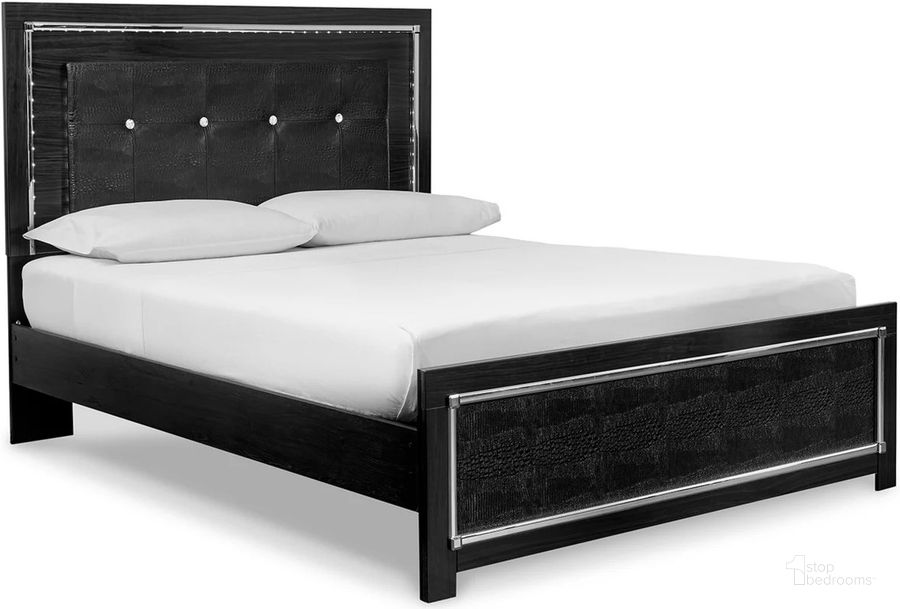 The appearance of Kaydell Black Upholstered Queen Panel Bed designed by Signature Design by Ashley in the modern / contemporary interior design. This black piece of furniture  was selected by 1StopBedrooms from Kaydell Collection to add a touch of cosiness and style into your home. Sku: B1420-54;B1420-57;B1420-95;B100-13. Bed Type: Panel Bed. Material: Wood. Product Type: Panel Bed. Bed Size: Queen. Image1