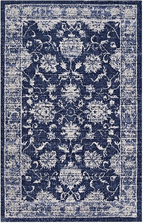 The appearance of Kazia Distressed Floral Lattice 5X8 Area Rug In Dark Blue and Ivory designed by Modway in the modern / contemporary interior design. This dark blue and ivory piece of furniture  was selected by 1StopBedrooms from Kazia Collection to add a touch of cosiness and style into your home. Sku: R-1020B-58. Material: Polyester. Product Type: Area Rugs. Image1
