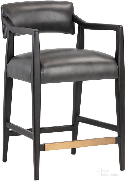 The appearance of Keagan Counter Stool - Brentwood Charcoal Leather designed by Sunpan in the transitional interior design. This black piece of furniture  was selected by 1StopBedrooms from Keagan Collection to add a touch of cosiness and style into your home. Sku: 106373. Material: Leather. Product Type: Barstool. Image1