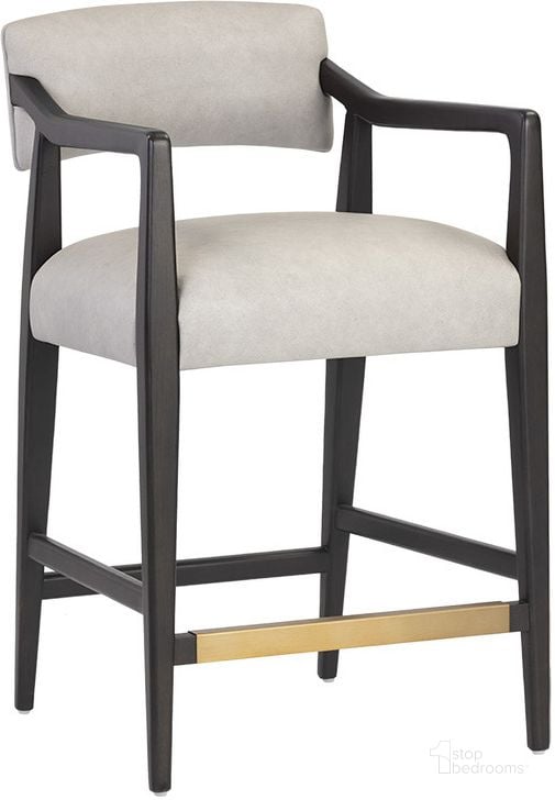 The appearance of Keagan Counter Stool - Saloon Light Grey Leather designed by Sunpan in the transitional interior design. This gray piece of furniture  was selected by 1StopBedrooms from Keagan Collection to add a touch of cosiness and style into your home. Sku: 106082. Material: Leather. Product Type: Barstool. Image1