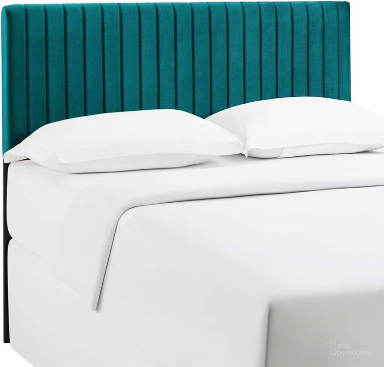 The appearance of Keira Full/Queen Performance Velvet Headboard In Teal designed by Modway in the modern / contemporary interior design. This teal piece of furniture  was selected by 1StopBedrooms from Keira Collection to add a touch of cosiness and style into your home. Sku: MOD-6095-TEA. Material: Wood. Product Type: Headboard. Bed Size: Queen. Image1