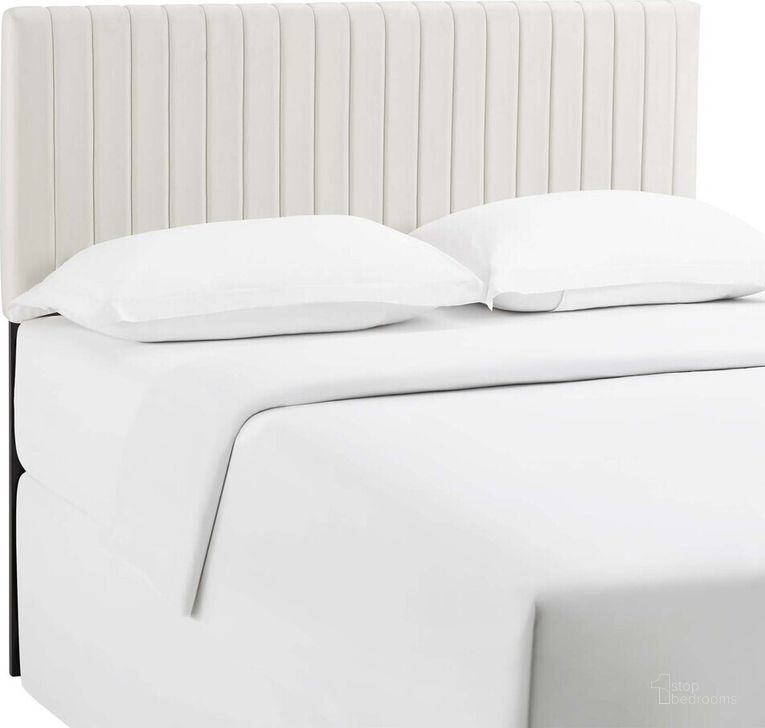 The appearance of Keira King/California King Performance Velvet Headboard In Ivory designed by Modway in the modern / contemporary interior design. This ivory piece of furniture  was selected by 1StopBedrooms from Keira Collection to add a touch of cosiness and style into your home. Sku: MOD-6097-IVO. Material: Wood. Product Type: Headboard. Bed Size: King. Image1