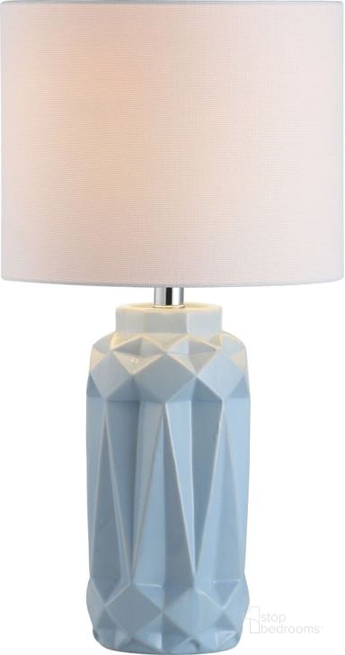 The appearance of Kelesie Lt Blue Table Lamp designed by Safavieh in the modern / contemporary interior design. This light blue piece of furniture  was selected by 1StopBedrooms from Safavieh TBL Collection to add a touch of cosiness and style into your home. Sku: TBL4092A. Material: Chrome. Product Type: Table Lamp. Image1