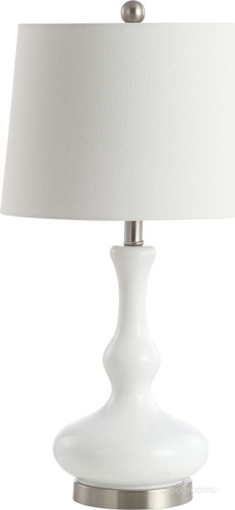 The appearance of Kellen White and Nickel Table Lamp designed by Safavieh in the modern / contemporary interior design. This white piece of furniture  was selected by 1StopBedrooms from Safavieh TBL Collection to add a touch of cosiness and style into your home. Sku: TBL4211A. Product Type: Table Lamp. Image1