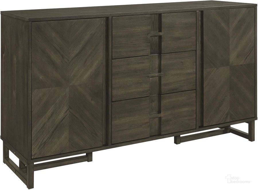The appearance of Kelly 3-Drawer Storage Dining Sideboard Server In Dark Grey designed by Coaster in the transitional interior design. This dark grey piece of furniture  was selected by 1StopBedrooms from Kelly Collection to add a touch of cosiness and style into your home. Sku: 107965. Material: Wood. Product Type: Buffets, Sideboards and Server. Image1