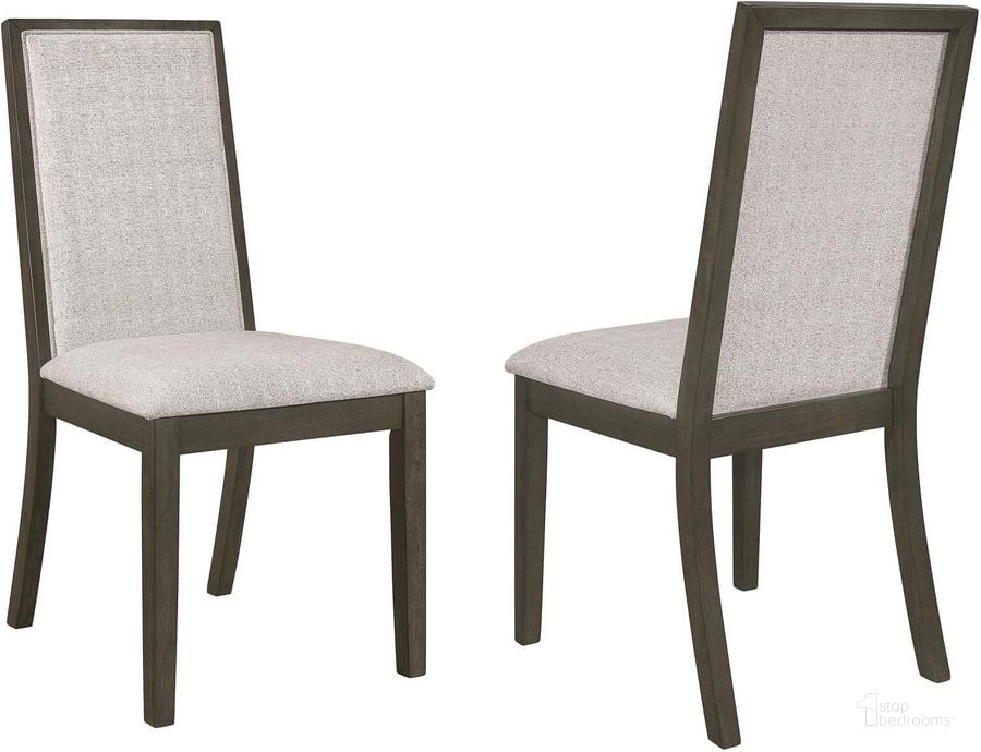 The appearance of Kelly Upholstered Solid Back Dining Side Chair Set of 2 In Beige and Dark Grey designed by Coaster in the transitional interior design. This beige/dark grey piece of furniture  was selected by 1StopBedrooms from Kelly Collection to add a touch of cosiness and style into your home. Sku: 107962. Material: Wood. Product Type: Side Chair. Image1