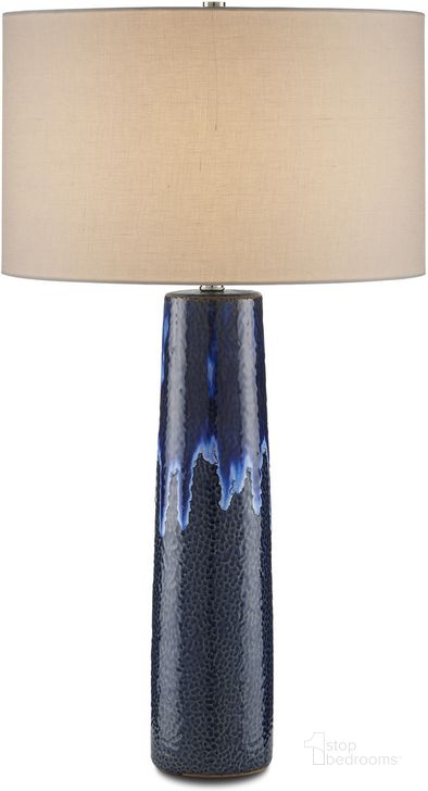 The appearance of Kelmscott Blue Table Lamp designed by Currey & Company in the modern / contemporary interior design. This blue piece of furniture  was selected by 1StopBedrooms from Kelmscott Collection to add a touch of cosiness and style into your home. Sku: 6000-0801. Material: Ceramic. Product Type: Table Lamp. Image1