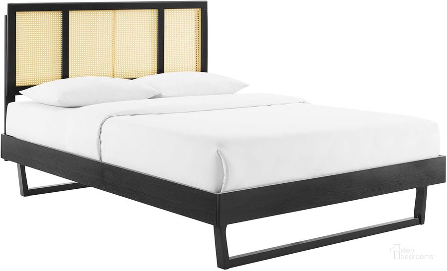The appearance of Kelsea Cane and Wood Full Platform Bed With Angular Legs In Black designed by Modway in the modern / contemporary interior design. This black piece of furniture  was selected by 1StopBedrooms from Kelsea Collection to add a touch of cosiness and style into your home. Sku: MOD-6695-BLK. Bed Type: Platform Bed. Product Type: Platform Bed. Bed Size: Full. Material: Rubberwood. Image1