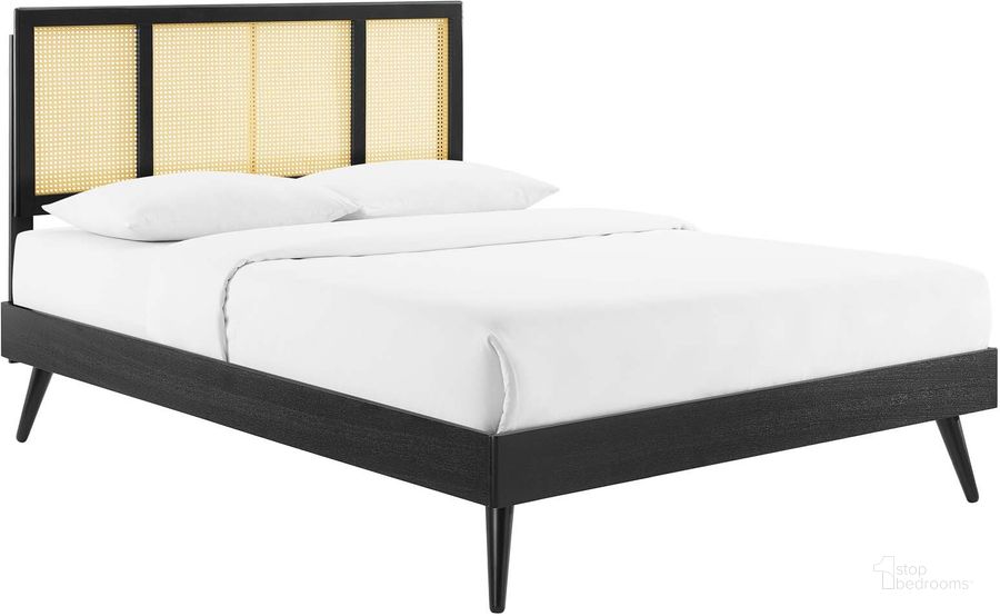 The appearance of Kelsea Cane and Wood Full Platform Bed With Splayed Legs In Black designed by Modway in the modern / contemporary interior design. This black piece of furniture  was selected by 1StopBedrooms from Kelsea Collection to add a touch of cosiness and style into your home. Sku: MOD-6696-BLK. Bed Type: Platform Bed. Product Type: Platform Bed. Bed Size: Full. Material: Rubberwood. Image1