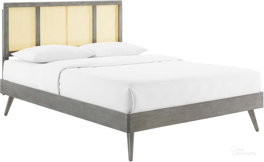 The appearance of Kelsea Cane and Wood Full Platform Bed With Splayed Legs In Gray designed by Modway in the modern / contemporary interior design. This gray piece of furniture  was selected by 1StopBedrooms from Kelsea Collection to add a touch of cosiness and style into your home. Sku: MOD-6696-GRY. Bed Type: Platform Bed. Product Type: Platform Bed. Bed Size: Full. Material: Rubberwood. Image1