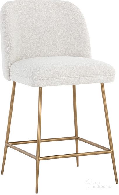 The appearance of Kelty Counter Stool In Gold And Copenhagen White designed by Sunpan in the modern / contemporary interior design. This gold piece of furniture  was selected by 1StopBedrooms from Kelty Collection to add a touch of cosiness and style into your home. Sku: 108423. Material: Fabric. Product Type: Barstool. Image1