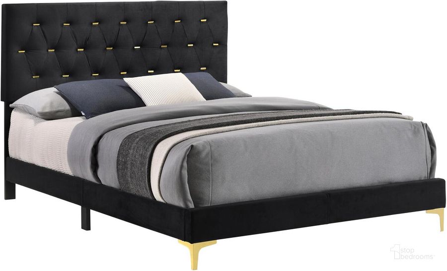 The appearance of Kendall Tufted Panel Eastern King Bed Black and Gold designed by Coaster in the modern / contemporary interior design. This black piece of furniture  was selected by 1StopBedrooms from Kendall Collection to add a touch of cosiness and style into your home. Sku: 224451KE. Bed Type: Panel Bed. Product Type: Panel Bed. Bed Size: King. Material: Iron. Image1