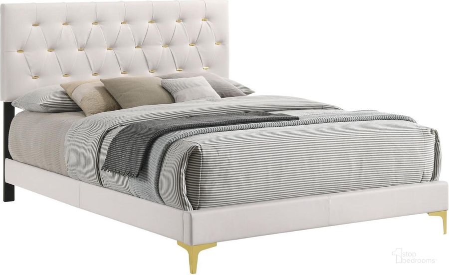The appearance of Kendall Tufted Upholstered Panel Eastern King Bed White designed by Coaster in the modern / contemporary interior design. This white piece of furniture  was selected by 1StopBedrooms from Kendall Collection to add a touch of cosiness and style into your home. Sku: 224401KE. Bed Type: Panel Bed. Product Type: Panel Bed. Bed Size: King. Material: Laminate. Image1