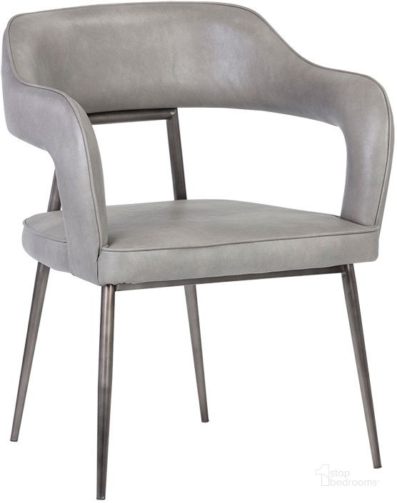 The appearance of Kenny Dining Armchair - Bravo Metal designed by Sunpan in the modern / contemporary interior design. This gray piece of furniture  was selected by 1StopBedrooms from Kenny Collection to add a touch of cosiness and style into your home. Sku: 106474. Material: Faux Leather. Product Type: Arm Chair. Image1