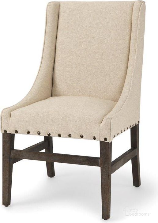 The appearance of Kensington Cream Upholstered With Medium-Brown Solid Wood Dining Chair Set of 2 designed by Mercana in the transitional interior design. This brown and cream piece of furniture  was selected by 1StopBedrooms from Kensington Collection to add a touch of cosiness and style into your home. Sku: 70242. Material: Wood. Product Type: Dining Chair. Image1