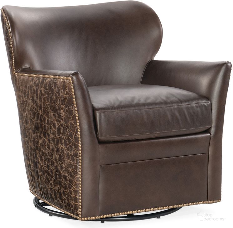 The appearance of Kenya Hearth Swivel Chair In Dark Brown designed by Hooker in the traditional interior design. This dark brown piece of furniture  was selected by 1StopBedrooms from CC Collection to add a touch of cosiness and style into your home. Sku: CC324-085. Material: Leather. Product Type: Swivel Chair. Image1