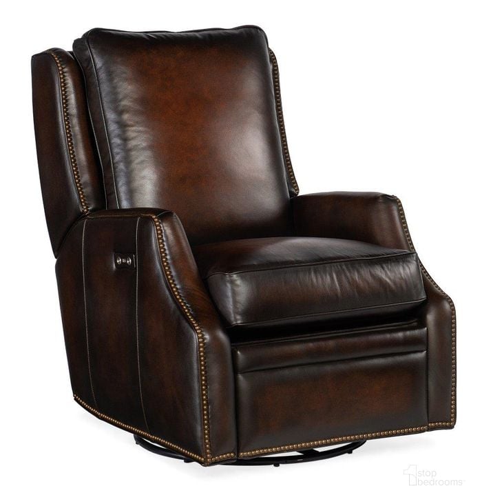 The appearance of Kerley Pwr Swivel Glider Recliner In Brown designed by Hooker in the traditional interior design. This brown piece of furniture  was selected by 1StopBedrooms from RC Collection to add a touch of cosiness and style into your home. Sku: RC260-PSWGL-086. Material: Leather. Product Type: Recliner. Image1