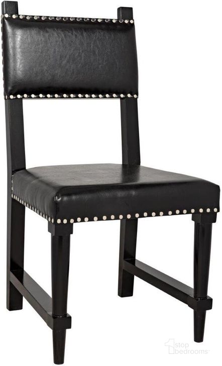 The appearance of Kerouac Chair With Leather In Distressed Black designed by Noir in the transitional interior design. This distressed black piece of furniture  was selected by 1StopBedrooms from Kerouac Collection to add a touch of cosiness and style into your home. Sku: GCHA275D1. Material: Wood. Product Type: Dining Chair. Image1