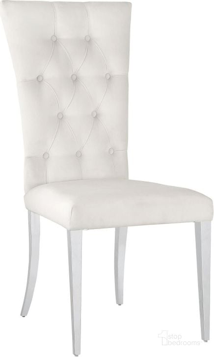 The appearance of Kerwin Tufted Upholstered Side Chair Set Of 2 White and Chrome designed by Coaster in the modern / contemporary interior design. This white piece of furniture  was selected by 1StopBedrooms from Kerwin Collection to add a touch of cosiness and style into your home. Sku: 111102. Product Type: Side Chair. Material: Stainless Steel. Image1