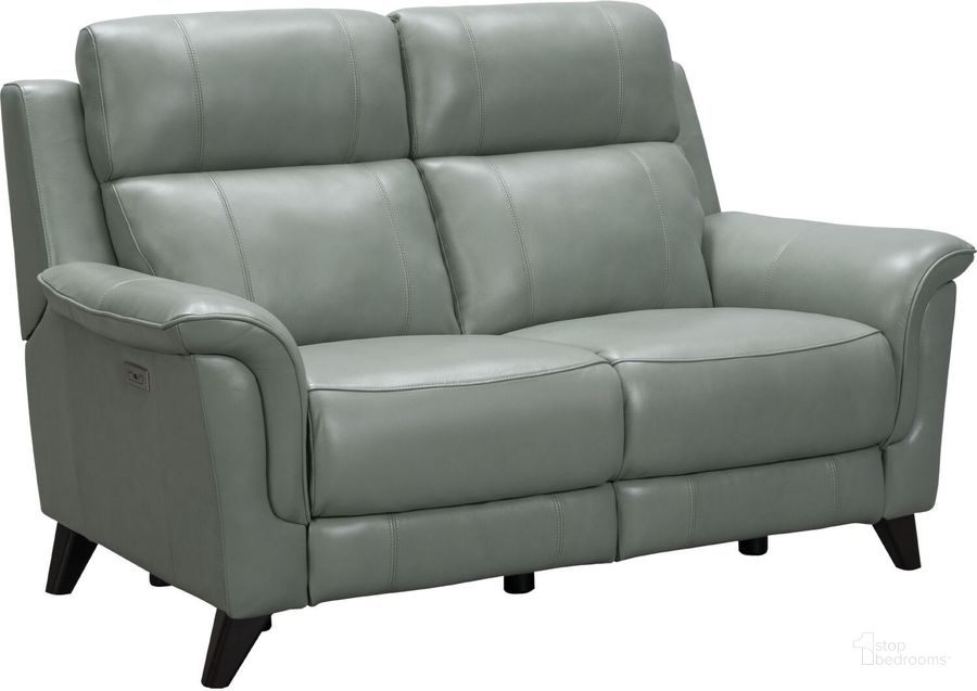 The appearance of Kester Power Reclining Loveseat in Lorenzo Mint Leather designed by BarcaLounger in the transitional interior design. This mint piece of furniture  was selected by 1StopBedrooms from Kester Collection to add a touch of cosiness and style into your home. Sku: 29PH3716372945. Material: Leather. Product Type: Reclining Loveseat. Image1