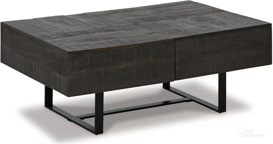 The appearance of Kevmart Black And Brown Rectangle Cocktail Table designed by Signature Design by Ashley in the modern / contemporary interior design. This grayish brown/black piece of furniture  was selected by 1StopBedrooms from Kevmart Collection to add a touch of cosiness and style into your home. Sku: T828-20. Material: Wood. Product Type: Cocktail Table. Image1