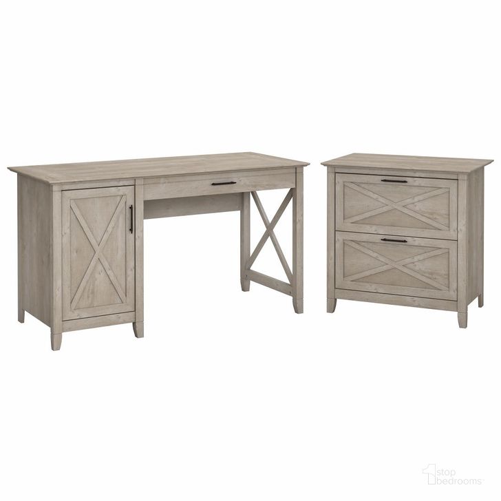 The appearance of Key West Washed Gray 54" Single Pedestal Desk with Lateral File designed by Bush Furniture in the transitional interior design. This washed grey piece of furniture  was selected by 1StopBedrooms from Key West Collection to add a touch of cosiness and style into your home. Sku: KWS008WG. Material: Wood. Product Type: Home Office Desk. Image1