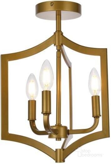 The appearance of Kiera 3 Lights Flush Mount In Brass designed by Elegant Lighting in the transitional interior design. This brass piece of furniture  was selected by 1StopBedrooms from Kiera Collection to add a touch of cosiness and style into your home. Sku: LD7067F12BR. Material: Metal. Product Type: Flush Mount. Image1