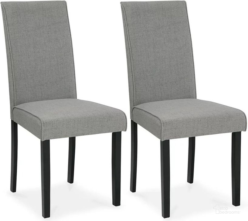 The appearance of Kimonte Dark Brown/Gray Dining Upholstered Side Chair Set of 2 designed by Signature Design by Ashley in the modern / contemporary interior design. This dark brown/gray piece of furniture  was selected by 1StopBedrooms from Kimonte Collection to add a touch of cosiness and style into your home. Sku: D250-06. Material: Fabric. Product Type: Side Chair. Image1