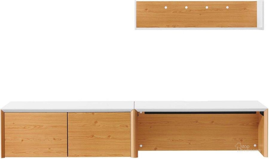 The appearance of Kinetic 38 Inch Wall Mount Office Desk With Cabinet And Shelf In White Natural designed by Modway in the modern / contemporary interior design. This white natural piece of furniture  was selected by 1StopBedrooms from Kinetic Collection to add a touch of cosiness and style into your home. Sku: EEI-6311-WHI-NAT. Material: Wood. Product Type: Accent Cabinet. Image1