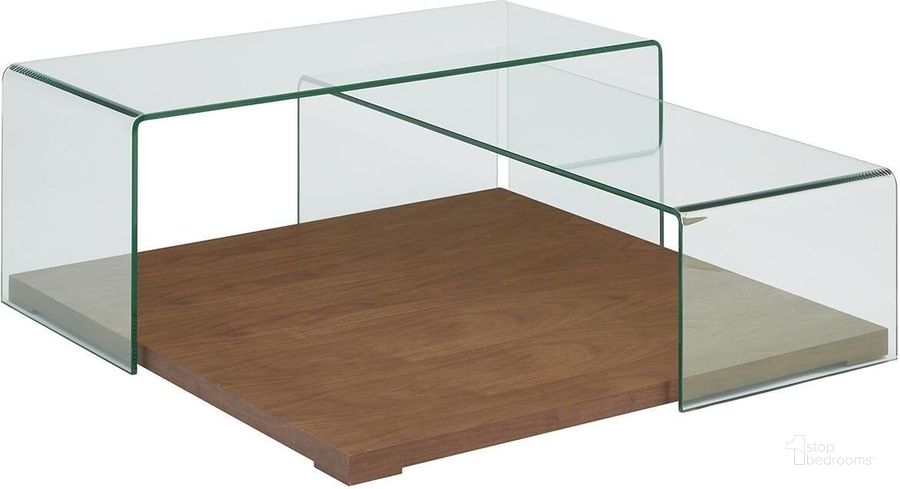 The appearance of Kinetic Walnut Coffee Table designed by Casabianca Home in the modern / contemporary interior design. This brown piece of furniture  was selected by 1StopBedrooms from Kinetic Collection to add a touch of cosiness and style into your home. Sku: CB-1100-WAL. Material: Glass. Product Type: Coffee and Cocktail Table. Image1
