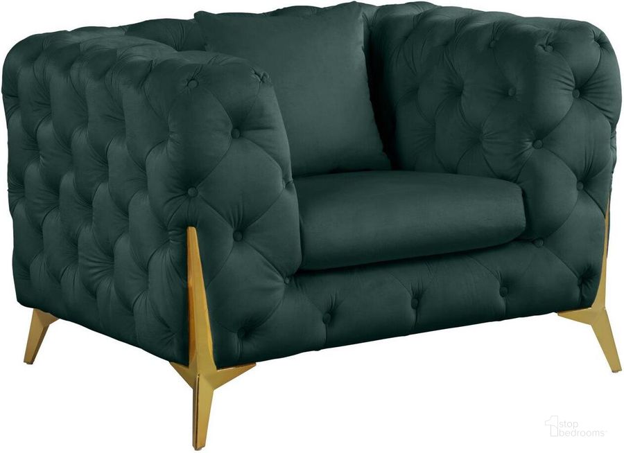The appearance of Kingdom Green Velvet Chair designed by Meridian in the modern / contemporary interior design. This green velvet piece of furniture  was selected by 1StopBedrooms from Kingdom Collection to add a touch of cosiness and style into your home. Sku: 695Green-C. Product Type: Living Room Chair. Material: Iron. Image1