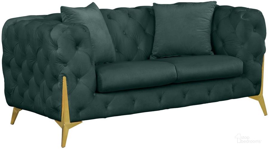The appearance of Kingdom Green Velvet Loveseat designed by Meridian in the modern / contemporary interior design. This green velvet piece of furniture  was selected by 1StopBedrooms from Kingdom Collection to add a touch of cosiness and style into your home. Sku: 695Green-L. Product Type: Loveseat. Material: Iron. Image1