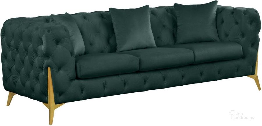 The appearance of Kingdom Green Velvet Sofa designed by Meridian in the modern / contemporary interior design. This green velvet piece of furniture  was selected by 1StopBedrooms from Kingdom Collection to add a touch of cosiness and style into your home. Sku: 695Green-S. Product Type: Sofa. Material: Iron. Image1