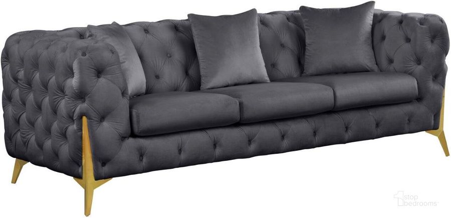 The appearance of Kingdom Grey Velvet Sofa designed by Meridian in the modern / contemporary interior design. This grey velvet piece of furniture  was selected by 1StopBedrooms from Kingdom Collection to add a touch of cosiness and style into your home. Sku: 695Grey-S. Product Type: Sofa. Material: Plywood. Image1
