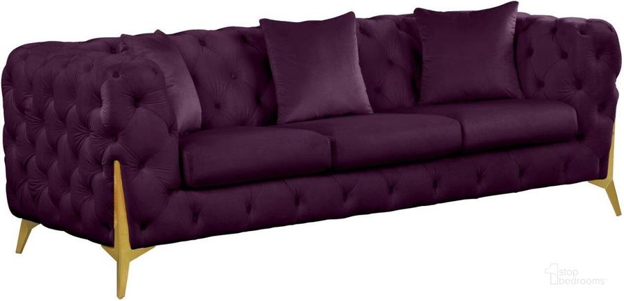 The appearance of Kingdom Purple Velvet Sofa designed by Meridian in the modern / contemporary interior design. This purple velvet piece of furniture  was selected by 1StopBedrooms from Kingdom Collection to add a touch of cosiness and style into your home. Sku: 695Purple-S. Product Type: Sofa. Material: Plywood. Image1