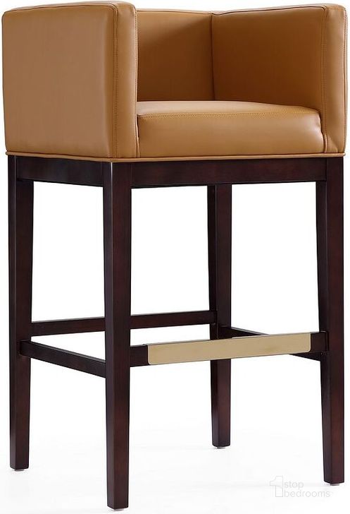 The appearance of Kingsley Barstool in Camel and Dark Walnut designed by Manhattan Comfort in the transitional interior design. This camel piece of furniture  was selected by 1StopBedrooms from Kingsley Collection to add a touch of cosiness and style into your home. Sku: BS012-CL. Material: Wood. Product Type: Barstool. Image1