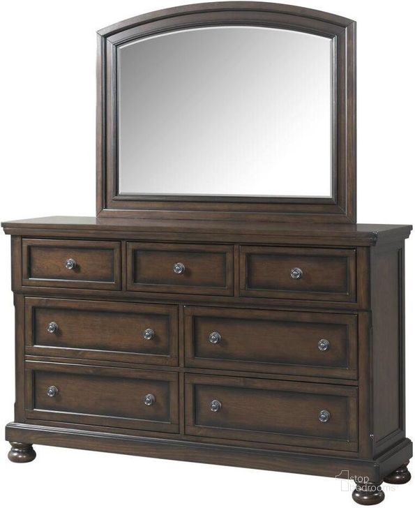 The appearance of Kingsley Walnut Dresser With Mirror designed by Picket House in the traditional interior design. This brown piece of furniture  was selected by 1StopBedrooms from Kingsley Collection to add a touch of cosiness and style into your home. Sku: KT600DR;KT600MR. Product Type: Dresser and Mirror. Material: Pine. Image1